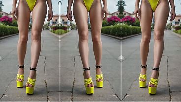 Hot girls in ultra high plateaus on the concrete in public heels full of cum hot legs in skyhigh shoes