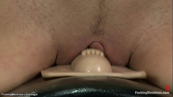 Little brunette Latina babe Sa Luvv in white stockings masturbates with Hitachi and fucks machine then rides Sybian and custom made machine 