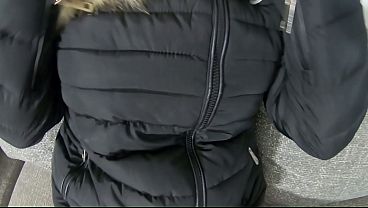 Cum on my black fur downjacket blowjob & jacket fetish