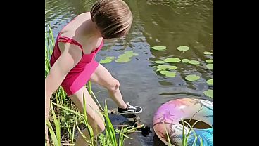 Annemieke gets soaked in pink dress and sneakers