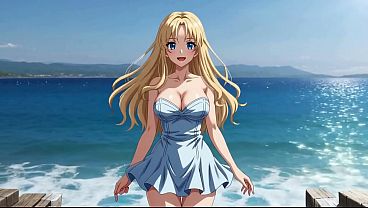 Blonde Mini Dress Slut: Public Pier Ass & Tit Flash   Loud Masturbation AI Generated 