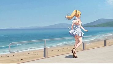 Blonde Mini Dress Slut: Public Pier Ass &_ Tit Flash   Loud Masturbation AI Generated