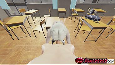 Horny Nadine College Babe Animation - Stroking and Servicing Massive Cock with Handjob, Messy Blowjob Session in School Room Full of Moaning and Gloryhole Swallow 