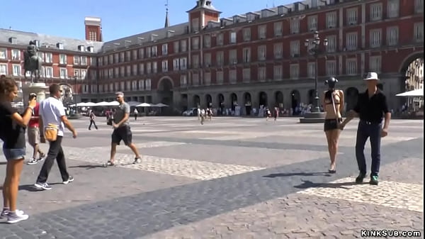 Brunette deep throatfucked in public