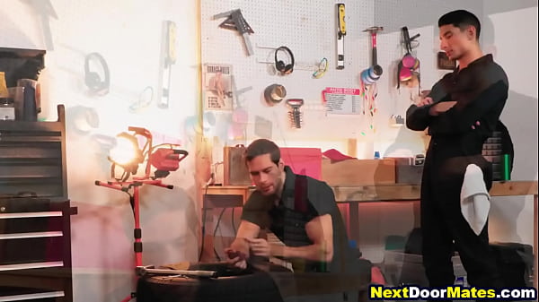 Hot auto mechanics licking ass & fucking in garage 