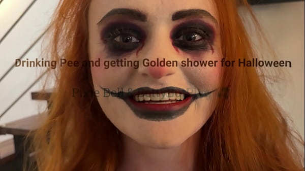 Pixie drinks pee and gets golden shower halloween edition