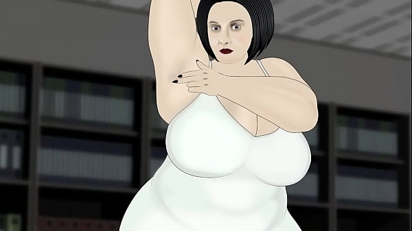 Bbw massage butt in white dress in office 