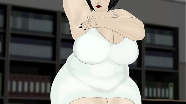 Bbw massage butt in white dress in office 