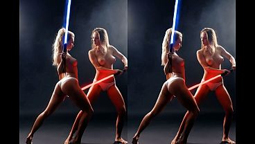 Ai 3d girls battling each other with light sabers 