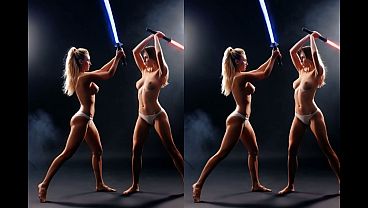 Ai 3d girls battling each other with light sabers