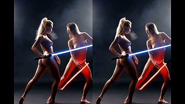 Ai 3d girls battling each other with light sabers