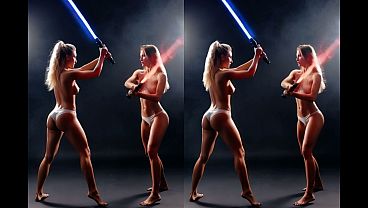 Ai 3d girls battling each other with light sabers