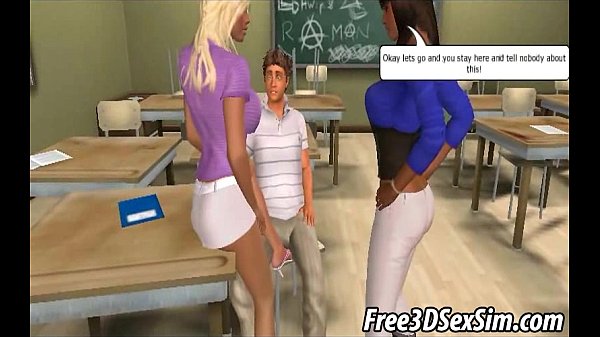 Two hot 3D_babes using their charms on some geeks