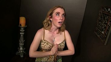 Slut gets big white cock at the churches gloryhole