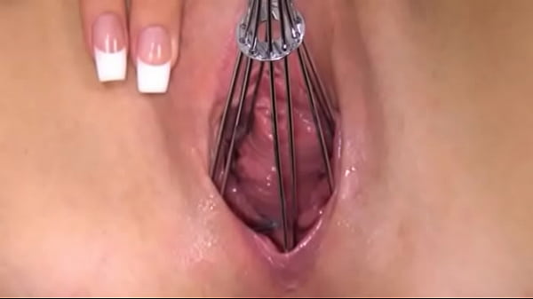 Weird kitchen vibrator in her pussy hole 
