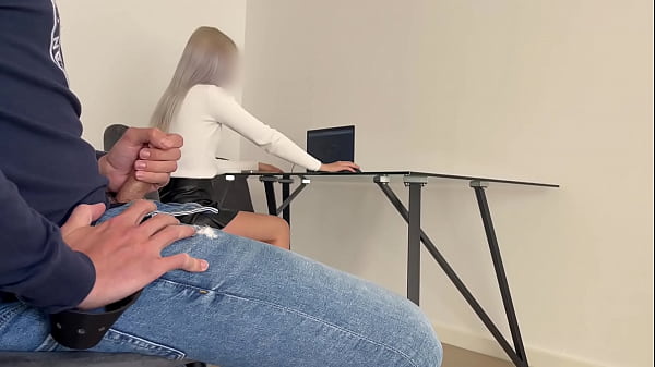 My office boss checks my work i take out my penis while she is sitting at the computer working and i masturbate in front of her while i wait she helps me finish cumming without any problem until i cum in her mouth