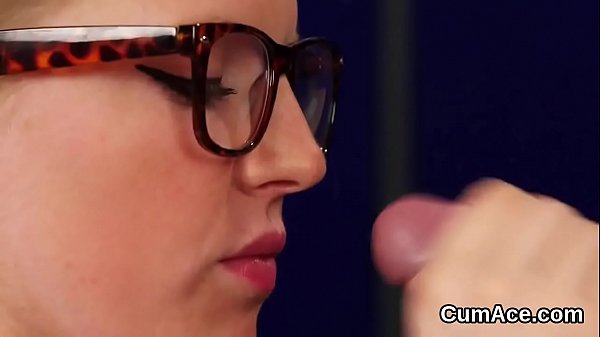 Nasty stunner gets cum shot on her_face sucking all_the juice