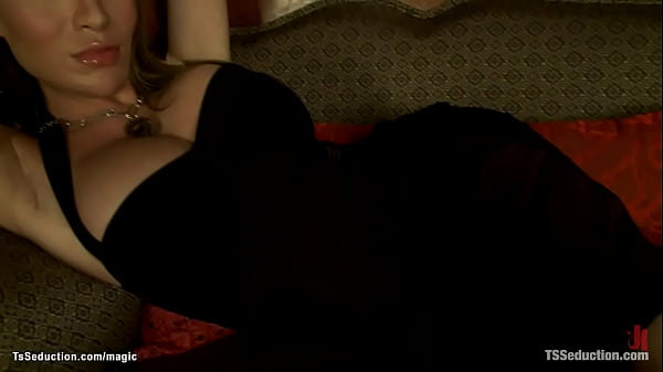 Big boobs brunette shemale Mia Isabella laying tied on the couch when Jesse Carl saves her and then she fucking his mouth and ass with big cock 