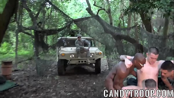 Cocksucking soldiers have an outdoor anal probing orgy