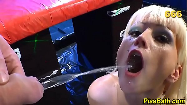 Goldenshower slut guzzles 