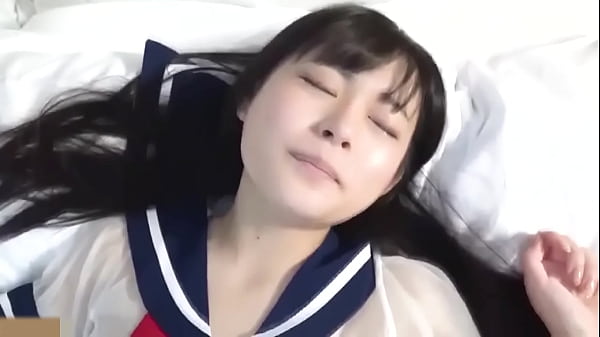Uncensored, 18-year-old Japanese black-haired beauty. Blowjob and creampie sex with shaved pussy. Sexy uniform cosplay 