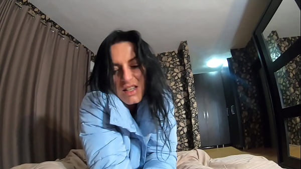 A lot of cum on my new sky blue down jacket and white pantyhose for my impotent husband preview