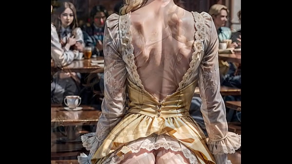 Play MP4 - AI generated elegant blonde in Victorian dress flashes in public