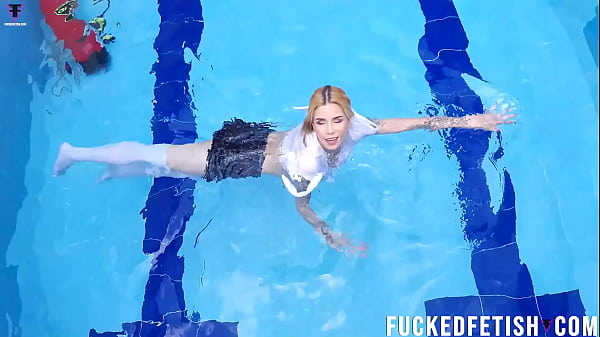 Sexy skinny blonde school pool new scene w48 