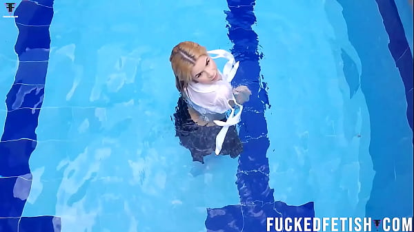 Sexy skinny blonde school pool new scene w48 