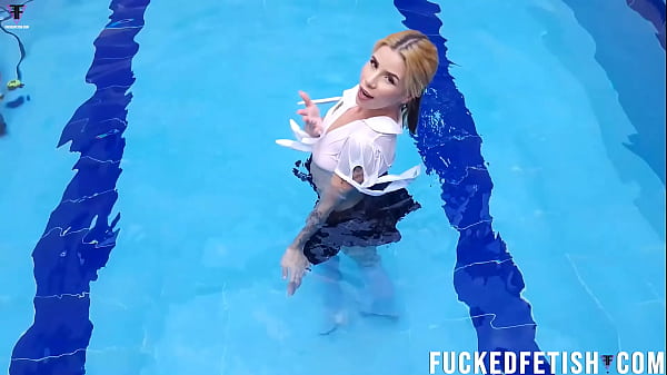 Sexy skinny blonde school pool new scene w48 