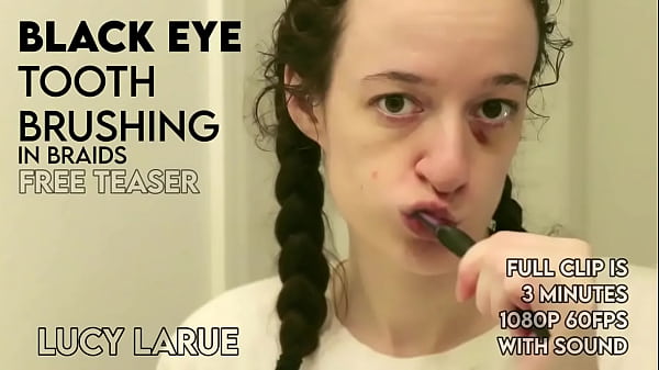 Black eye tooth brushing in braids 