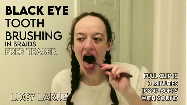 Black eye tooth brushing in braids 