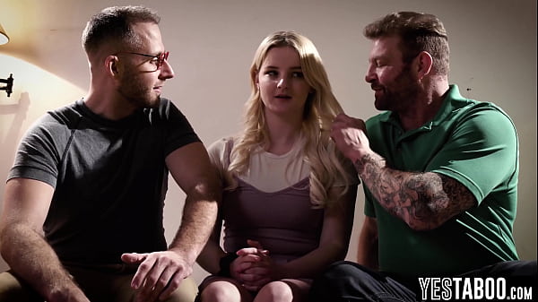 Chubby blonde teen gets big ass double penetrated in a hardcore threesome