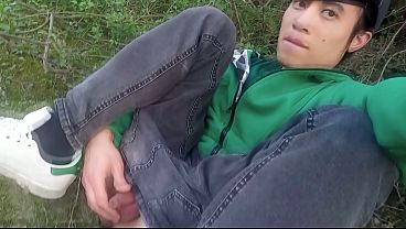 Jon Arteen gay twink'_s soft strokes risky outdoor, uncut foreskin small penis, caught or not
