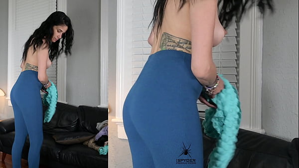 Jazmin_tries on_leggings and wrap shirt_for photoshoot