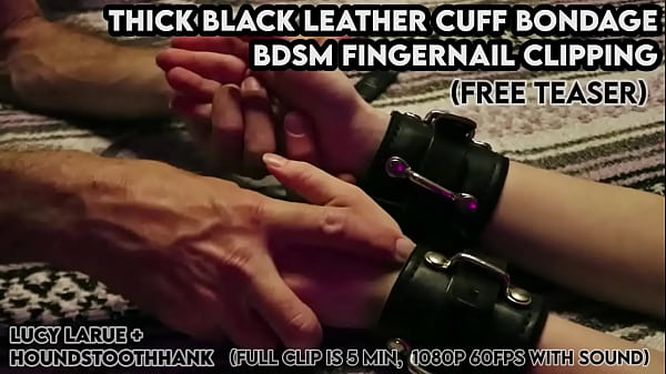 Thick black leather cuff bondage bdsm fingernail clipping