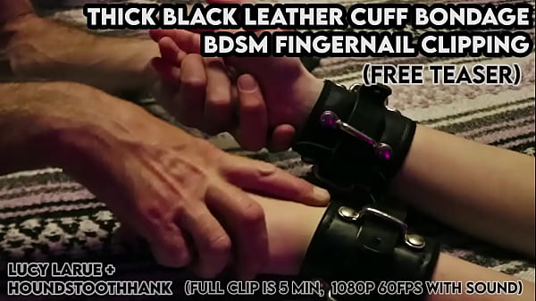 Thick black leather cuff bondage bdsm fingernail clipping 