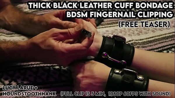 Thick black leather cuff bondage bdsm fingernail clipping