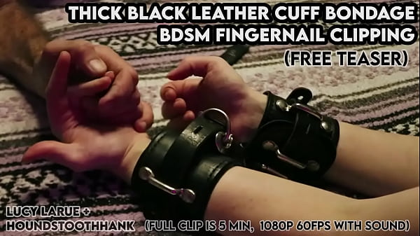 Thick black leather cuff bondage bdsm fingernail clipping