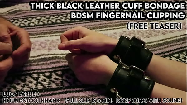 Thick black leather cuff bondage bdsm fingernail clipping 