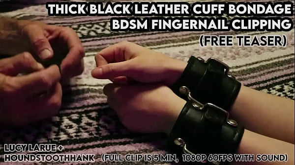 Thick black leather cuff bondage bdsm fingernail clipping