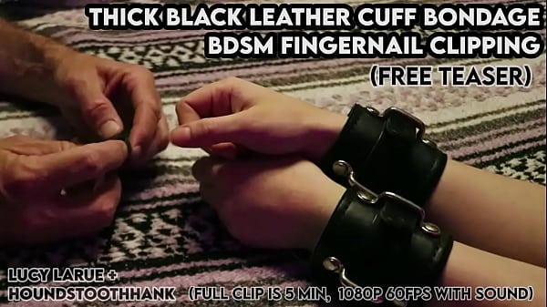 Thick black leather cuff bondage bdsm fingernail clipping