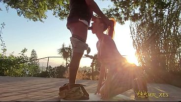 Ginger Bunny Caught Having Sunset Sex And Giving Deepthroat On Patio thumbnail