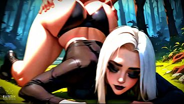 White haired goth big ass tits intense suck and fuck forest 100% ai generated