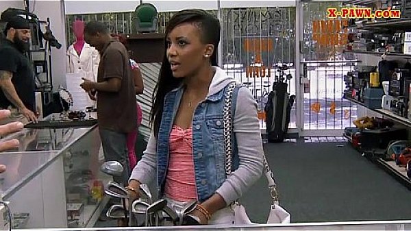 Shaved pussy ebony banged by pawn guy for the golf clubs 