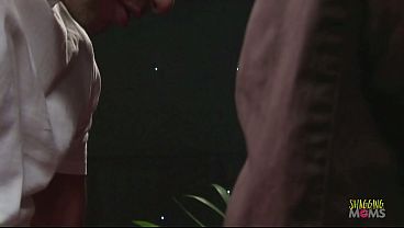 Every time the photographers take a pic of the blonde milf their bulges get bigger they get on the couch and propose a threesome to the slut which she agrees to only if they can pummel her backdoor 