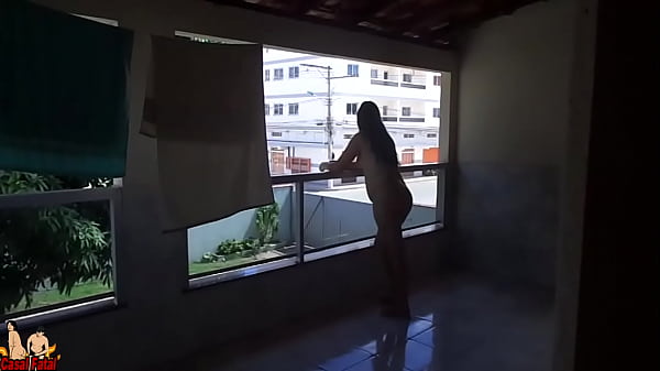 She Call Her Husband A Cuckold And Humiliates Him. She Stay Naked On Balcony For People On Street Watches Her. thumbnail