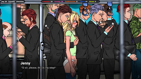 A_strangeron the_bus tookoff herjeans and beganto caress her pussy through herpanties