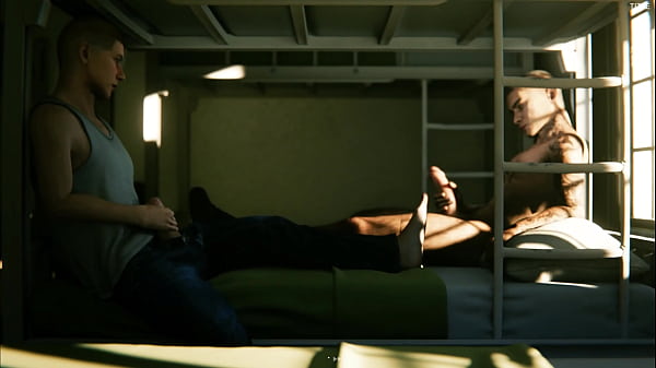 Мы подрочили в казарме с товарищем, а затем он трахнул нас большим членом, анимация из игры 