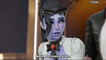 Widowmaker receives two giant cocks 